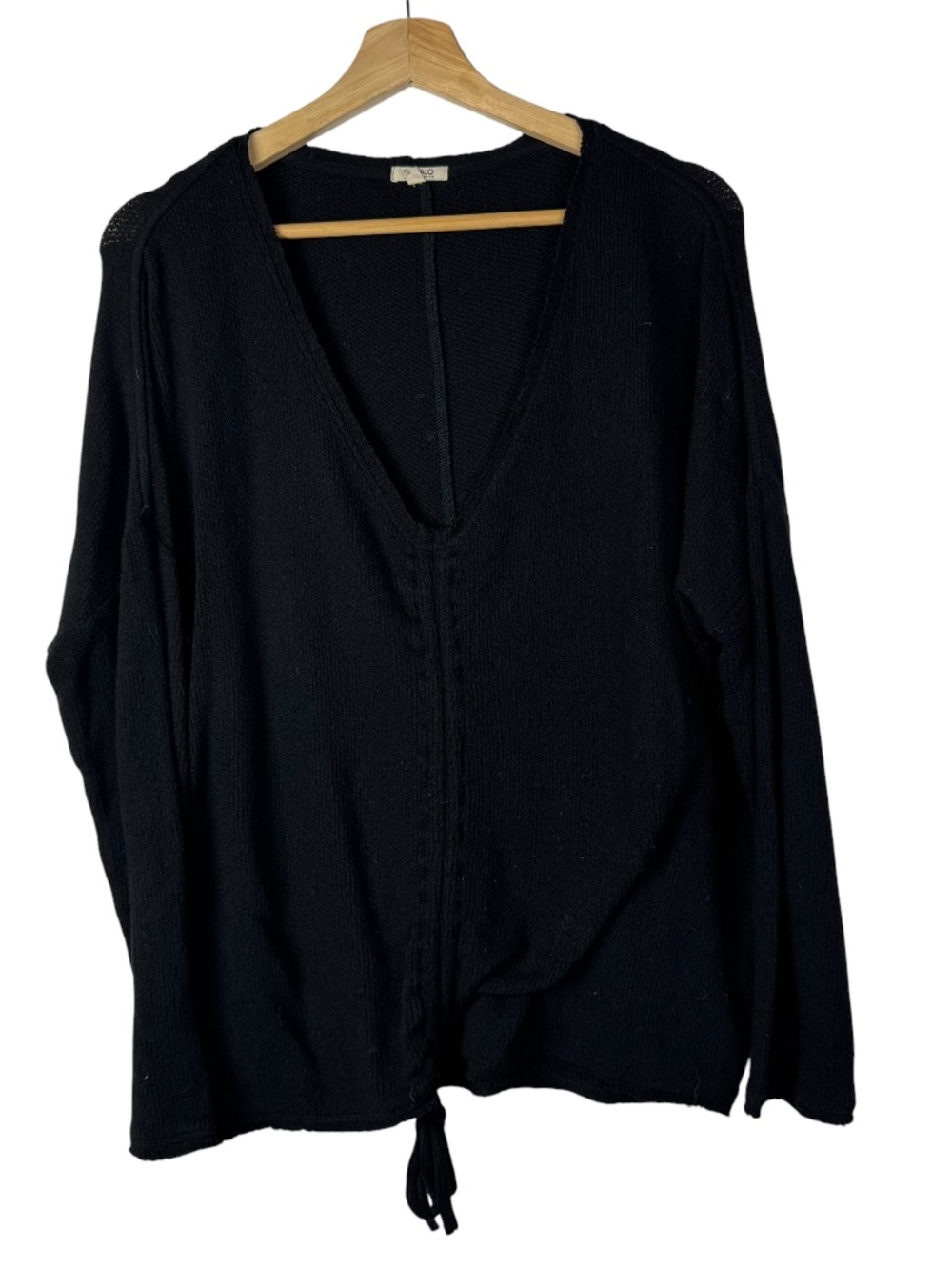 Buffalo by David Bitton Black V-Neck Tie Front Knit Long Sleeve Top L